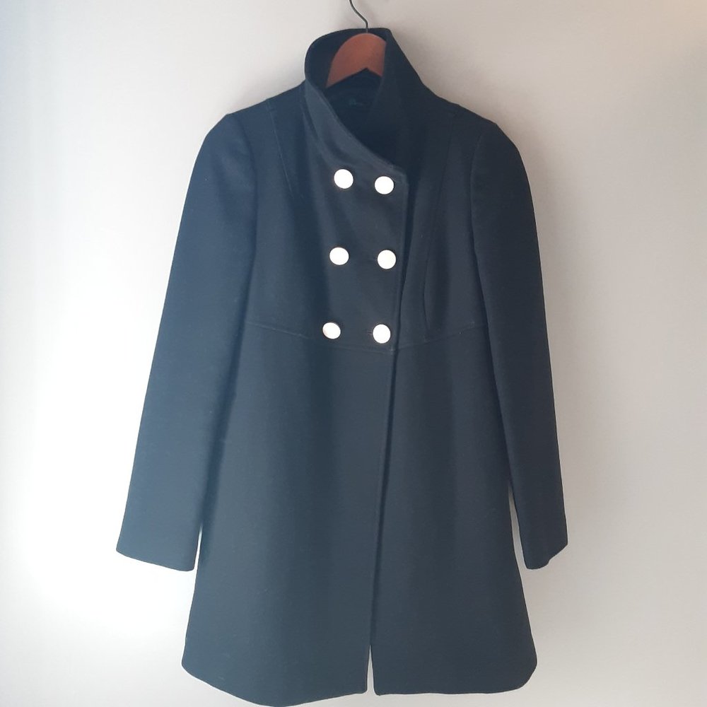 Stile Benetton Black Mid-length Wool Pea Coat Jacket | Size XS / Small